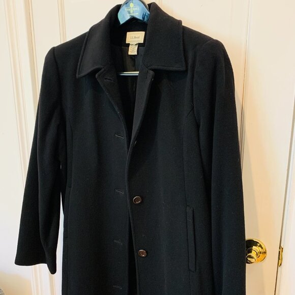 WOMEN'S CLASSIC LL BEAN BLACK WOOL LONG OVER COAT PEA COAT 90s 80s - Picture 8 of 15